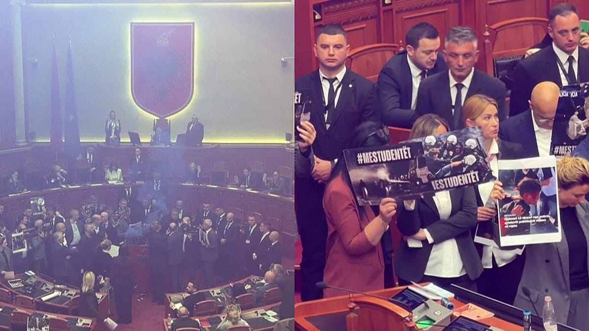 Albanian opposition MPs set off smoke flares in parliament amid protests