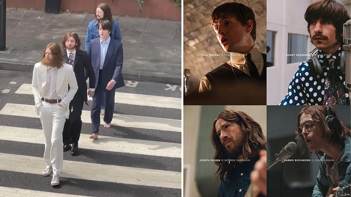 Beatles biopics cast recreates Abbey Road cover in viral clip