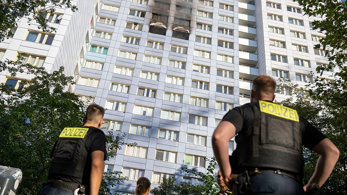 Berlin woman leaps into fire truck basket as blaze traps her on 11th floor