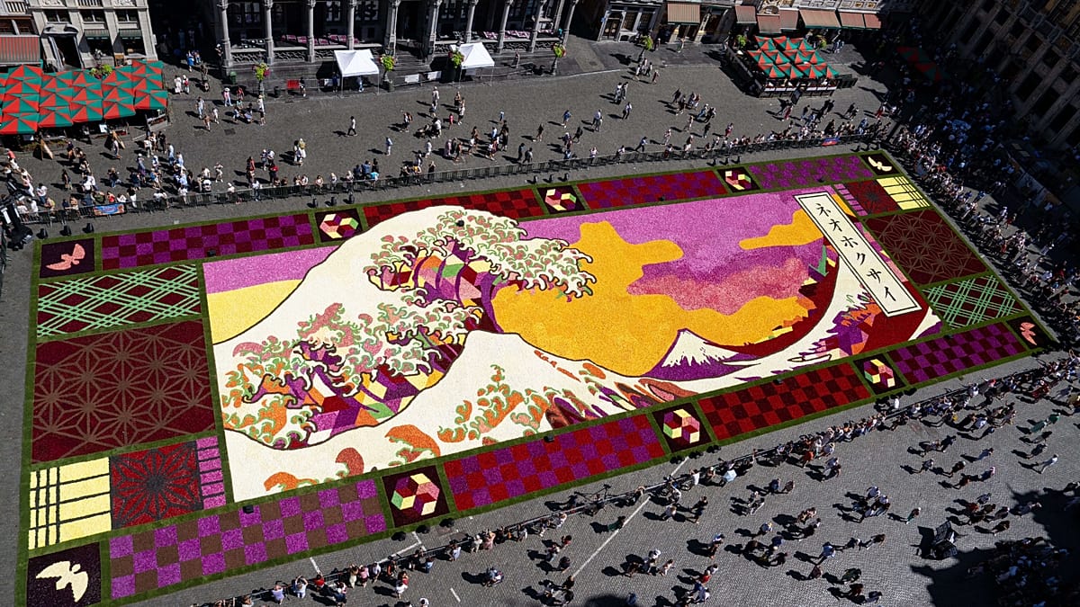 Brussels' Grand Place blooms with Hokusai-inspired dahlia carpet