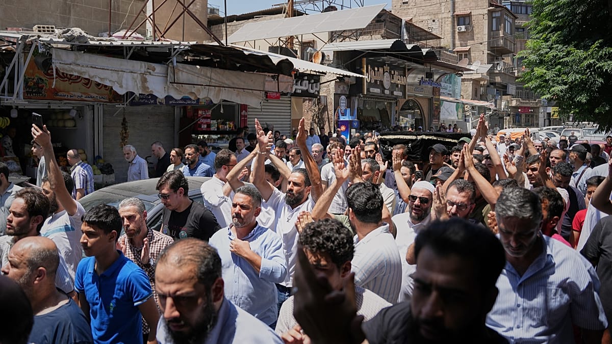 Damascus Funeral Procession for Cafe Bombing Victims as Officials Vow Justice
