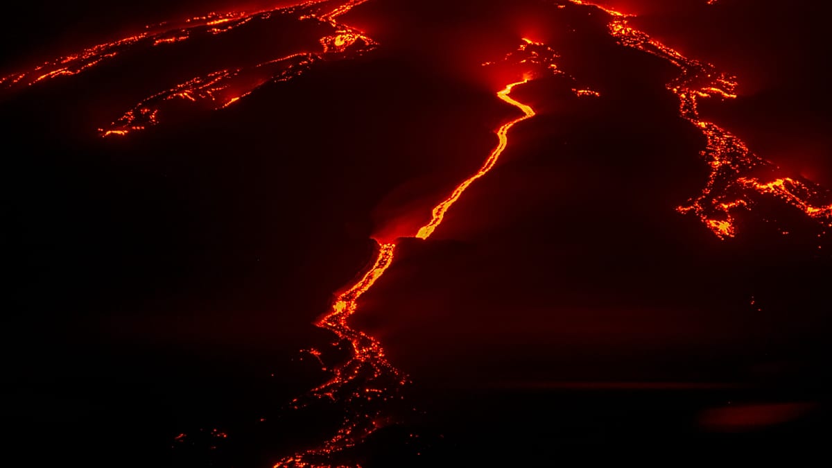 Drone Captures Lava Rivers Flowing from Mount Etna Eruption