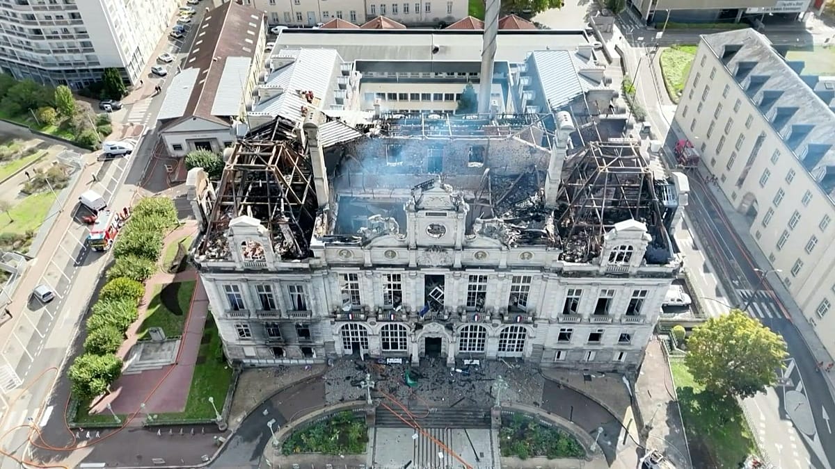 Drone footage shows Limoges town hall gutted after cost-of-living protests