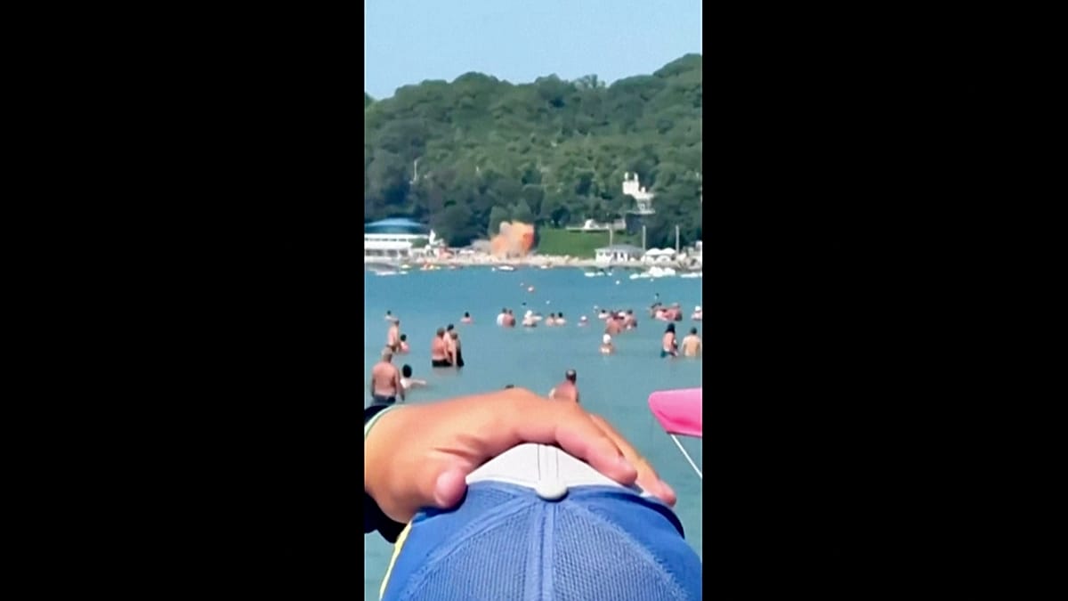 Drone strike hits Russian beach resort as tourists watch