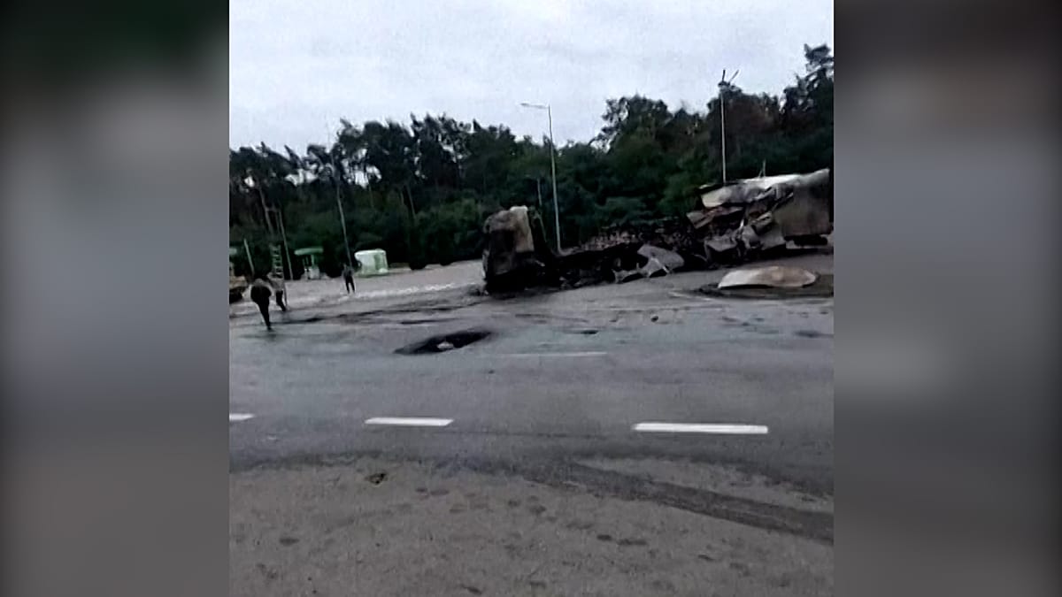 Drone strike near Ukraine-Poland border crossing ignites fuel depot fire