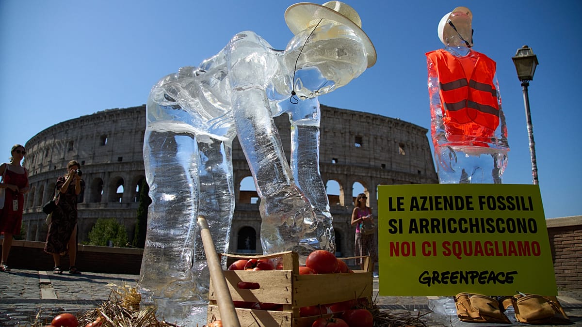 Greenpeace and Union Melt Ice Statues at Colosseum to Protest Heatwave Impact on Workers