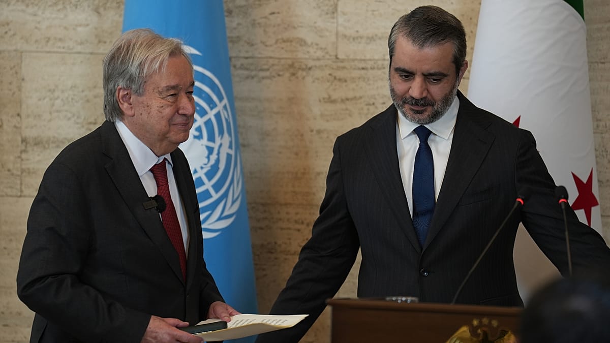 Guterres demands immediate end to all Syria sanctions during landmark visit