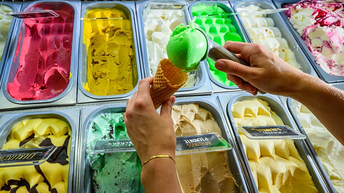 How many minutes of work does a scoop of ice cream cost across Europe?