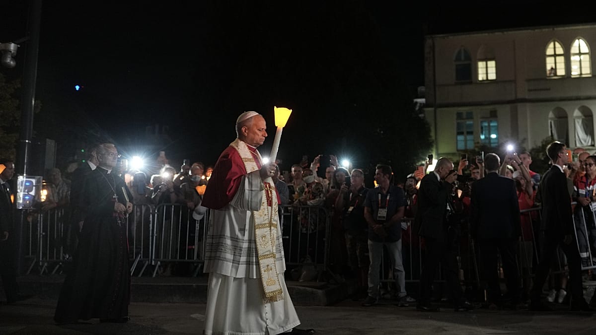Pope Leo XIV leads candlelit rosary in Lourdes as 150,000 gather