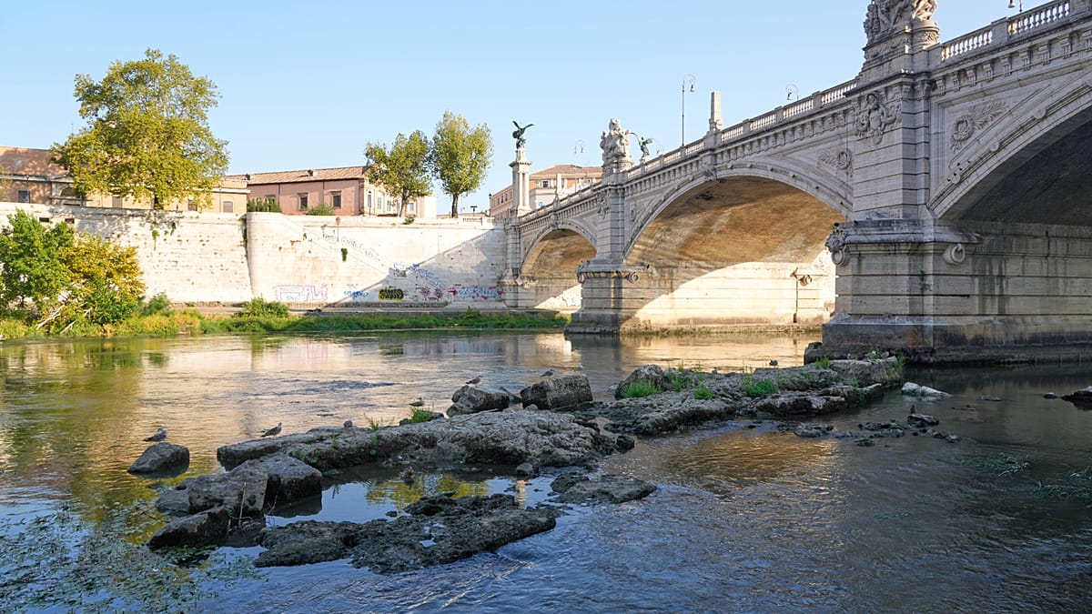 Rome's ancient Neronian bridge resurfaces as Tiber hits historic low