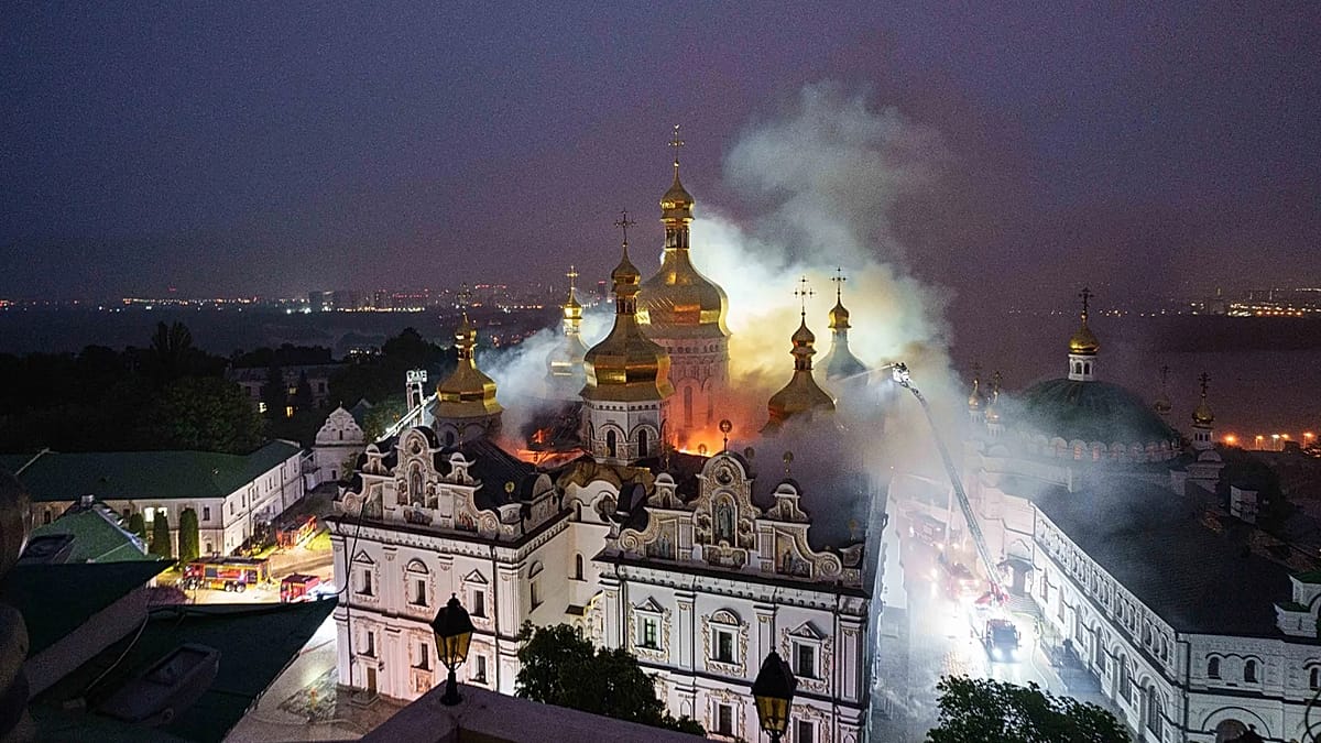 Russian Missiles Kill Nine in Ukraine, Set Historic Kyiv Cathedral Ablaze