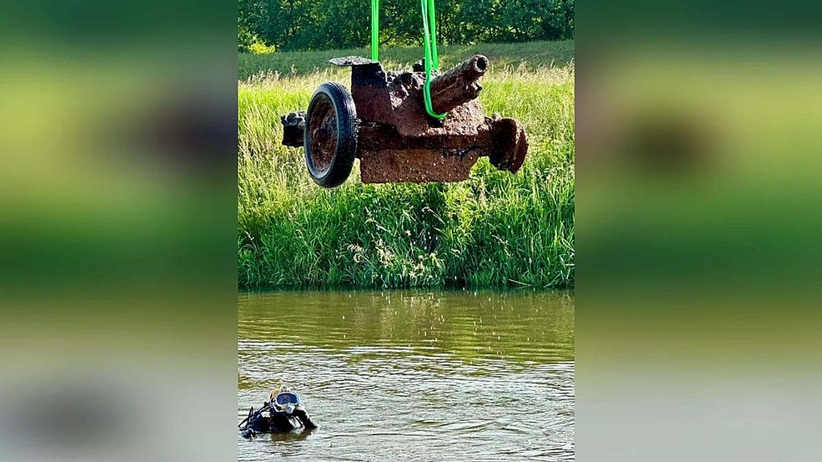 Soviet WWII Artillery Piece Recovered from Neisse River in Eastern Germany