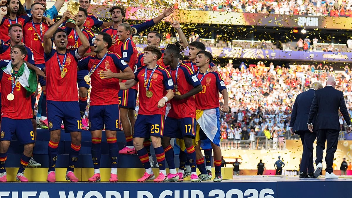 Trump and Infantino Present World Cup Trophy to Spain's Rodri After Final Near New York
